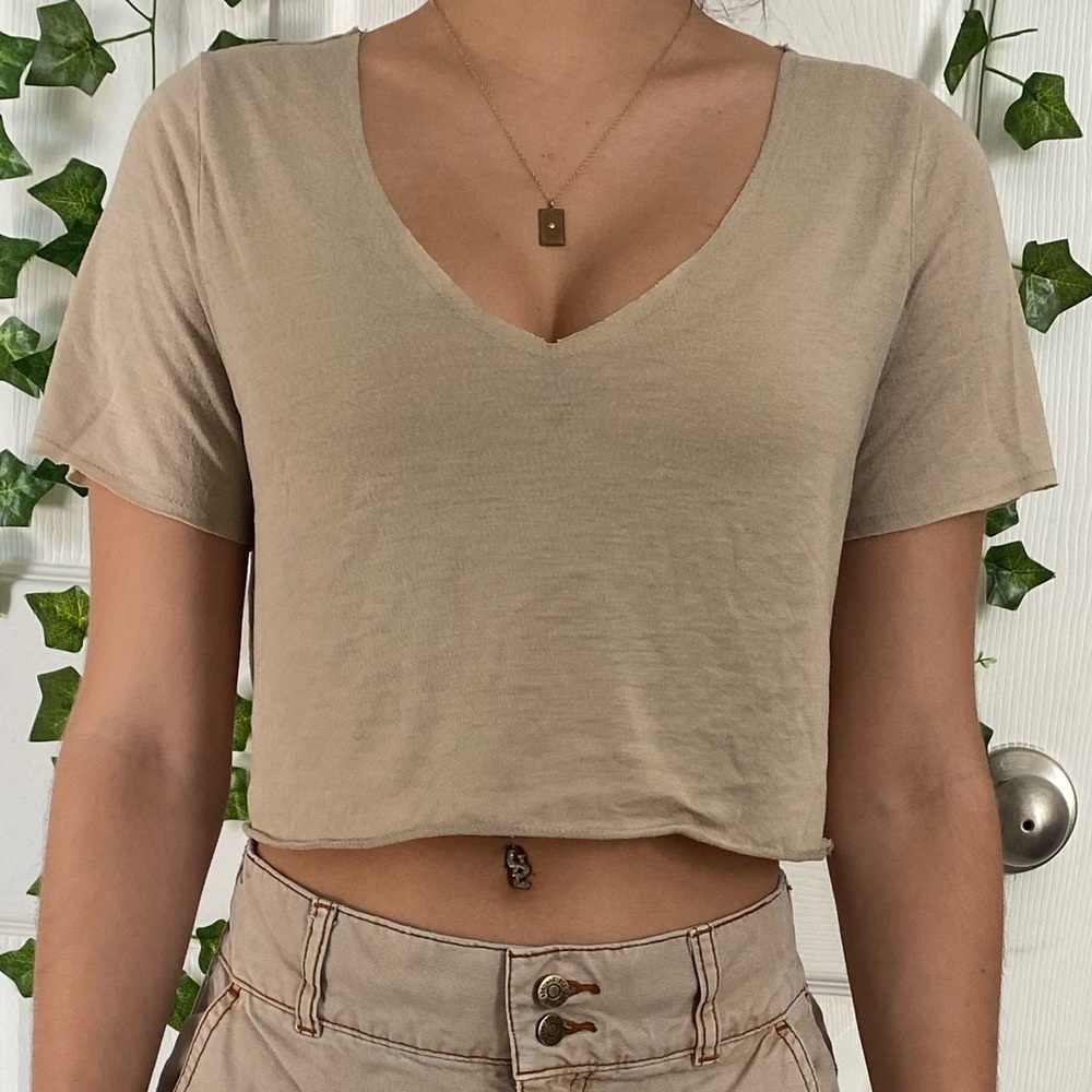 Shein Tan V-neck Crop Top